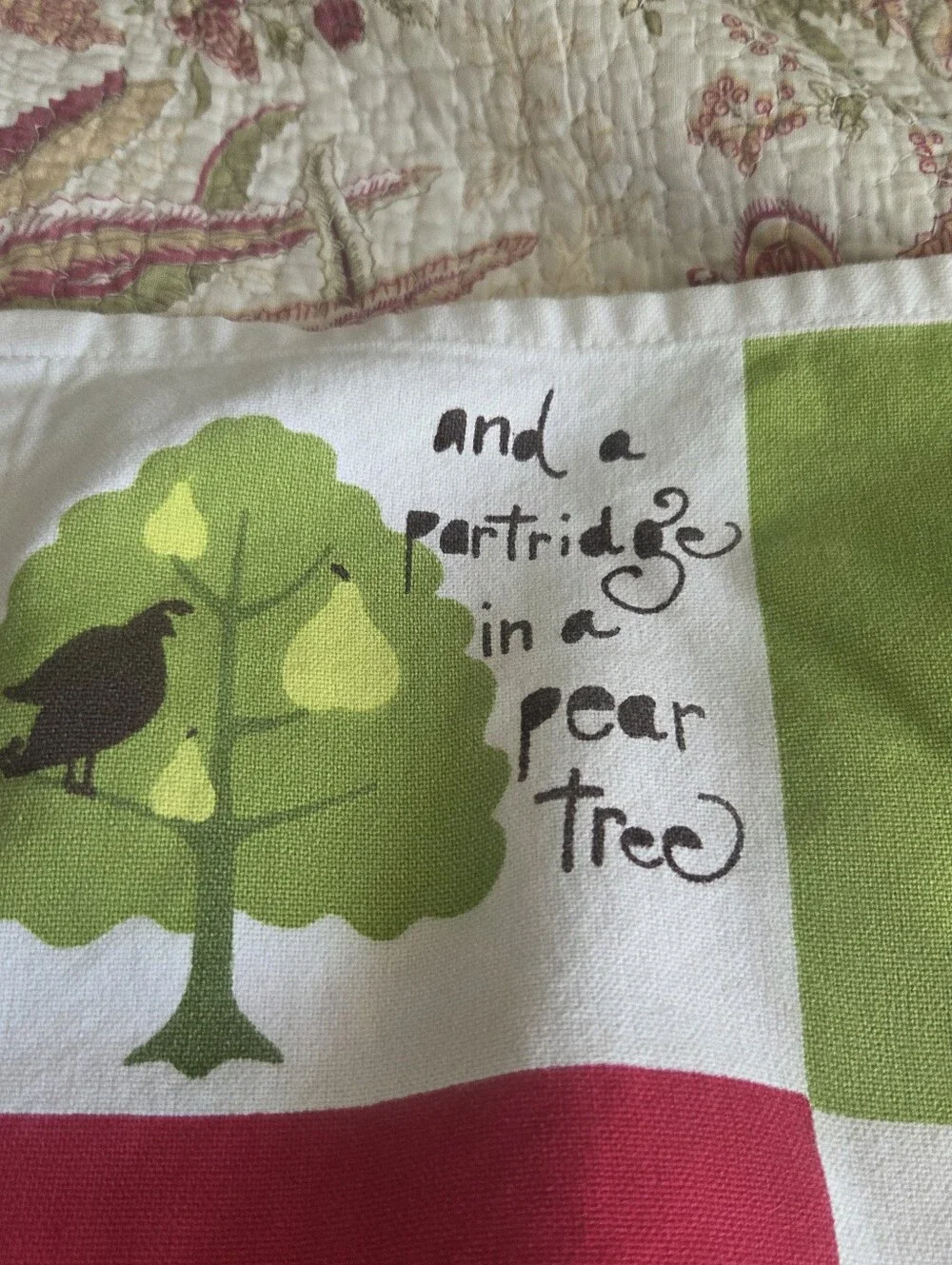 Crate And Barrel Green & Red Numbered Quilt-Style Tea Towel